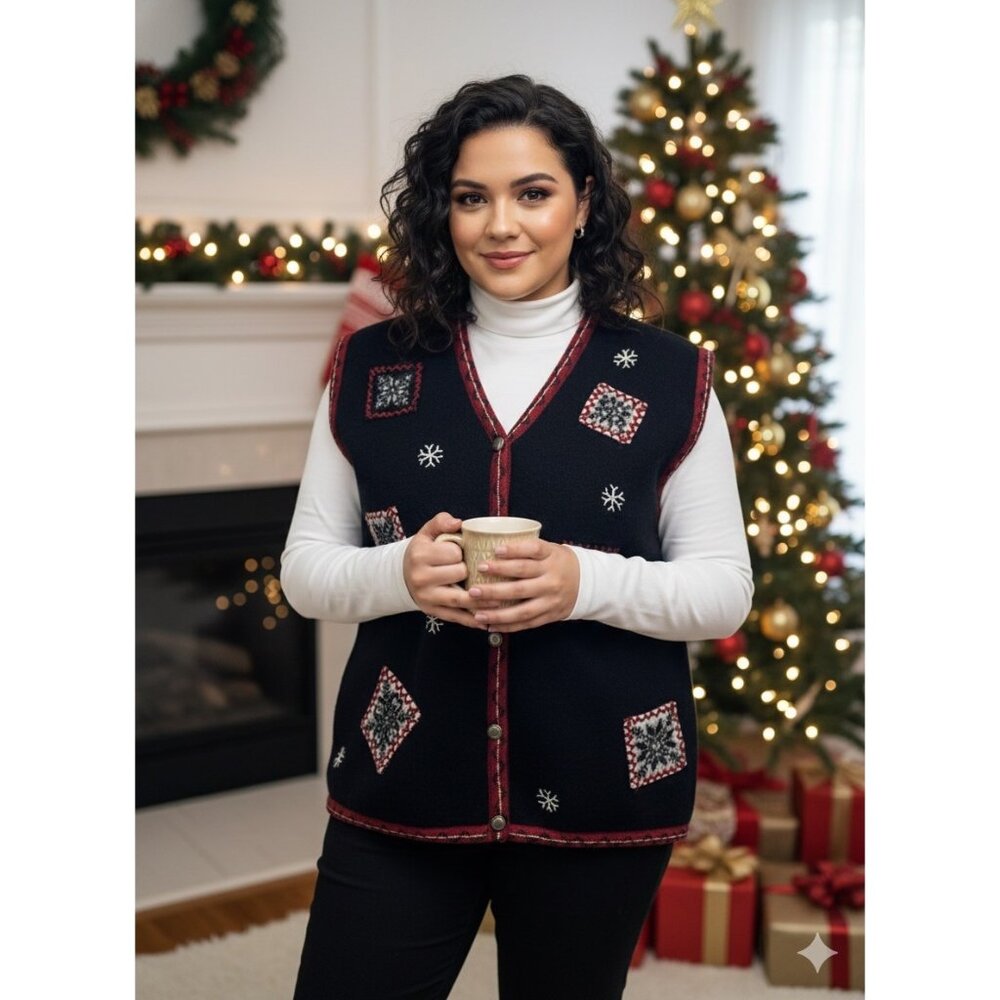 Woolrich Vintage Wool Christmas Sweater Black Size XL Grandmacore